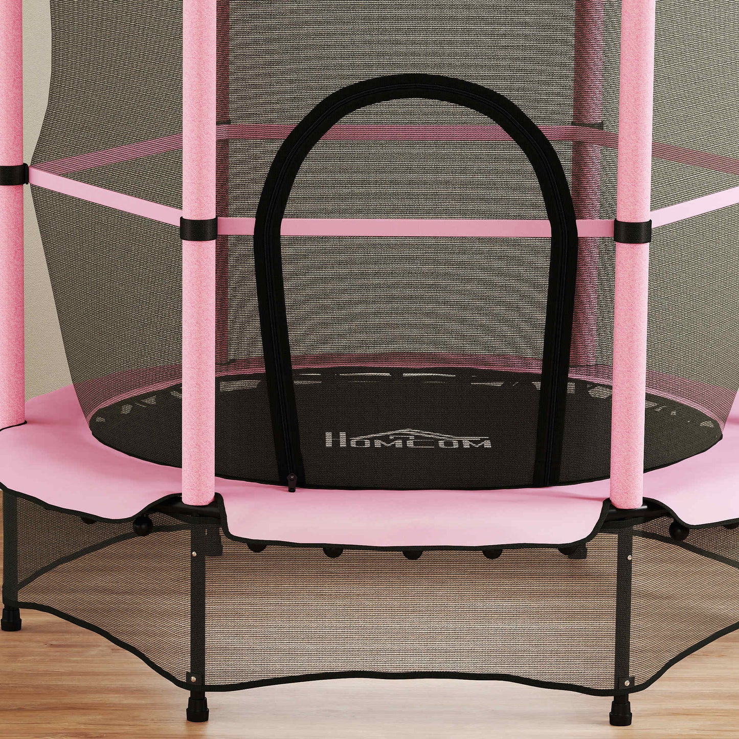 Homcom Cama Elástica Infantil Ø140 Cm Con Red De Seguridad Rosa Y Negro_4