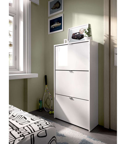Zapatero 3 Puertas Porcuna Acabado Blanco Brillo, 61 Cm(ancho) 113 Cm(altura) 25 Cm(fondo)_0