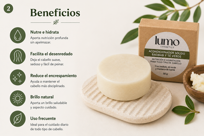Acondicionador Sólido Baobab &amp; Té Verde 80 G – Natural, Vegano, Sin Sulfatos, Zero Waste – Lumocosmetics_1
