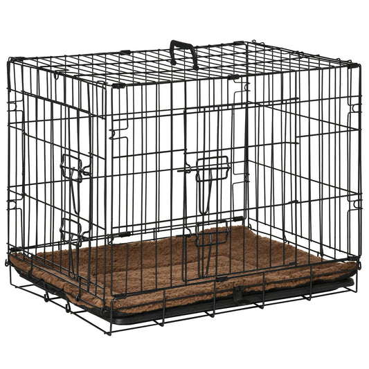 Pawhut Jaula De Metal Para Perros Plegable 60x43x49,5 Cm 2 Puertas Bandeja Cojín_0