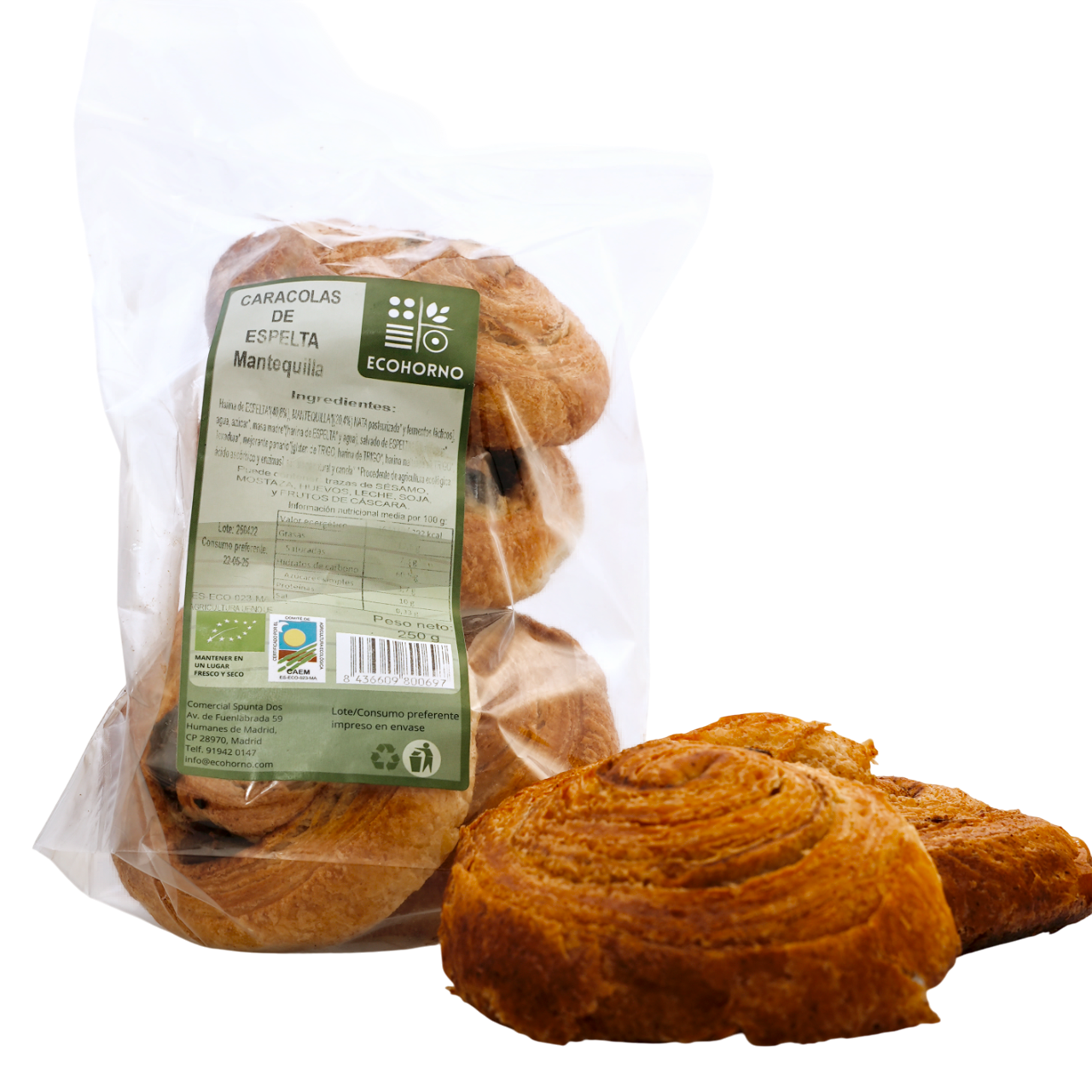 Caracolas ecológicas de espelta con mantequilla 250 g_0