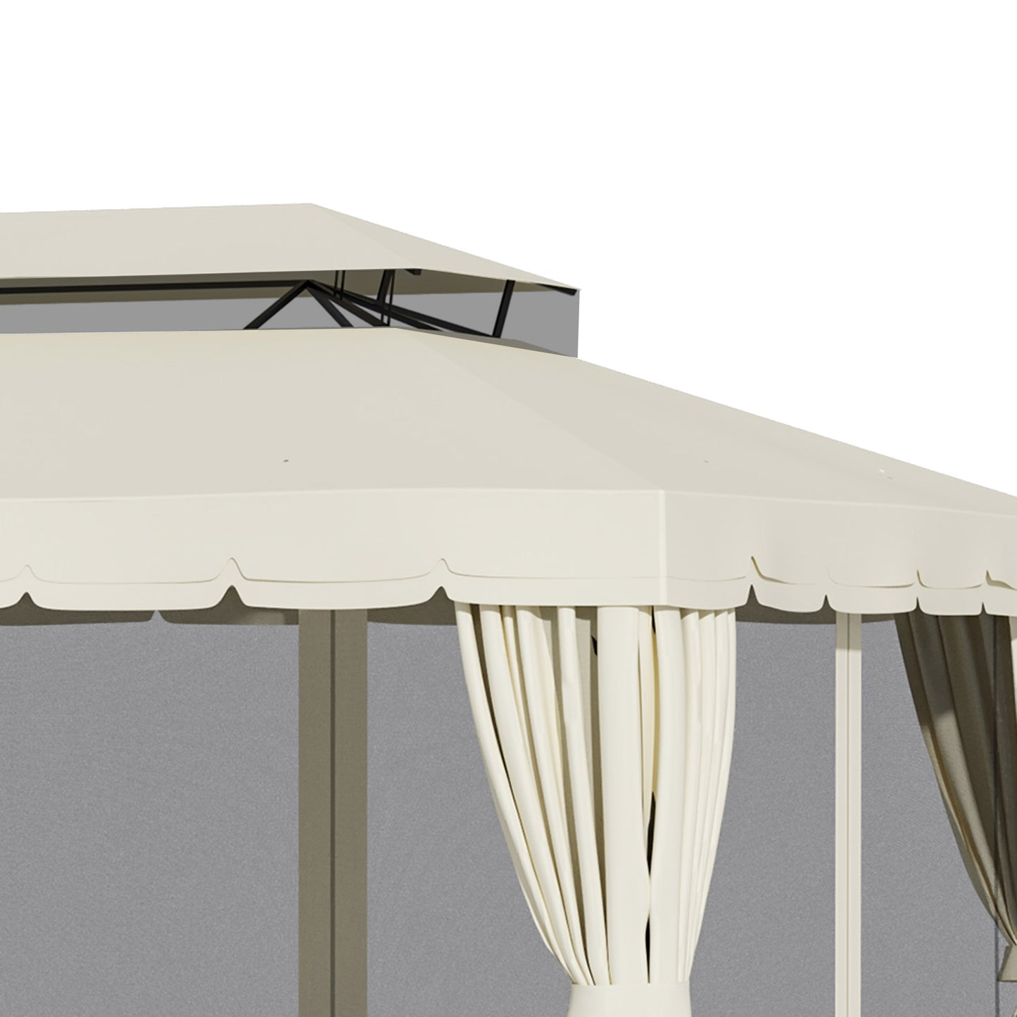 Outsunny Cenador De Jardín 4x3 M Con Doble Techo 4 Cortinas 4 Mosquiteras Crema_4