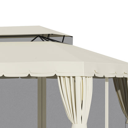 Outsunny Cenador De Jardín 4x3 M Con Doble Techo 4 Cortinas 4 Mosquiteras Crema_4