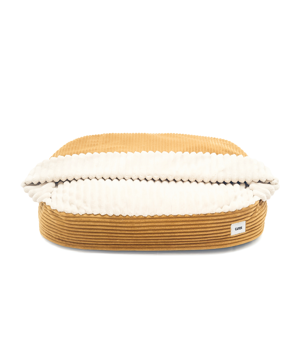 Cafide Cama Con Capucha Para Perro Con Tejido De Pana Naranja. Modelo Maso. Talla M (60x80x10 Cm)_0