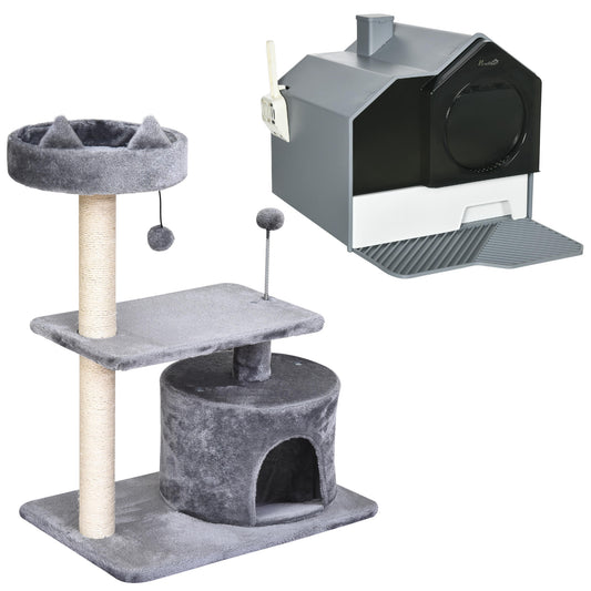 Pawhut Conjunto De 1 Árbol Rascador Para Gatos Y 1 Arenero Cubierto Para Gatos_0