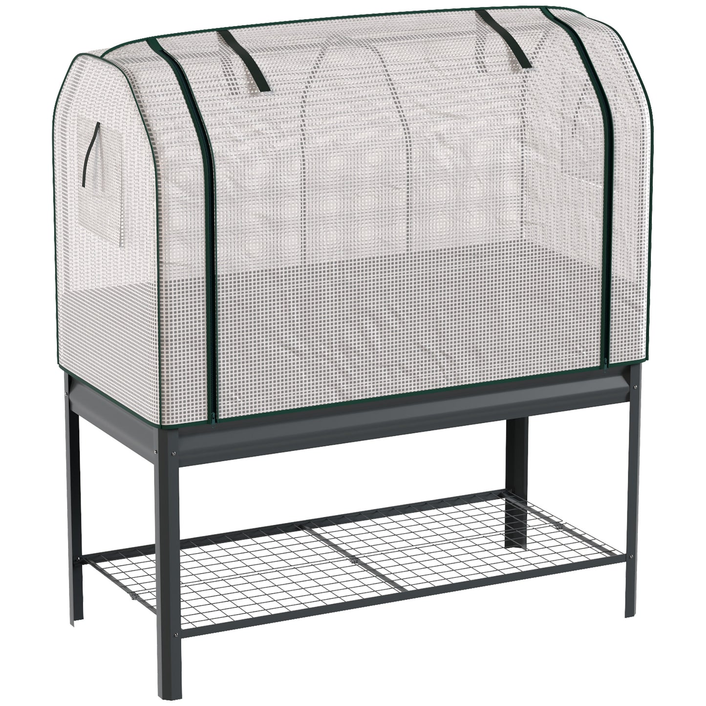 Outsunny Huerto Urbano Elevado Con Estante Y Cubierta 120x55x140 Cm Gris Oscuro_4