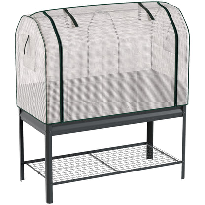 Outsunny Huerto Urbano Elevado Con Estante Y Cubierta 120x55x140 Cm Gris Oscuro_4