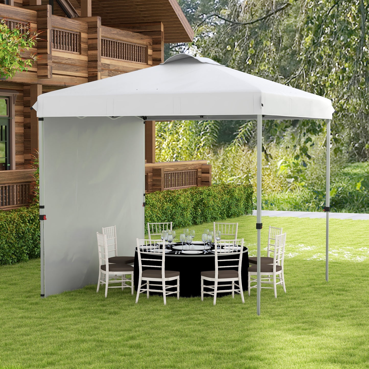Outsunny Carpa Plegable 2,5x2,5 M Con 1 Pared Lateral Altura Ajustable Blanco_3