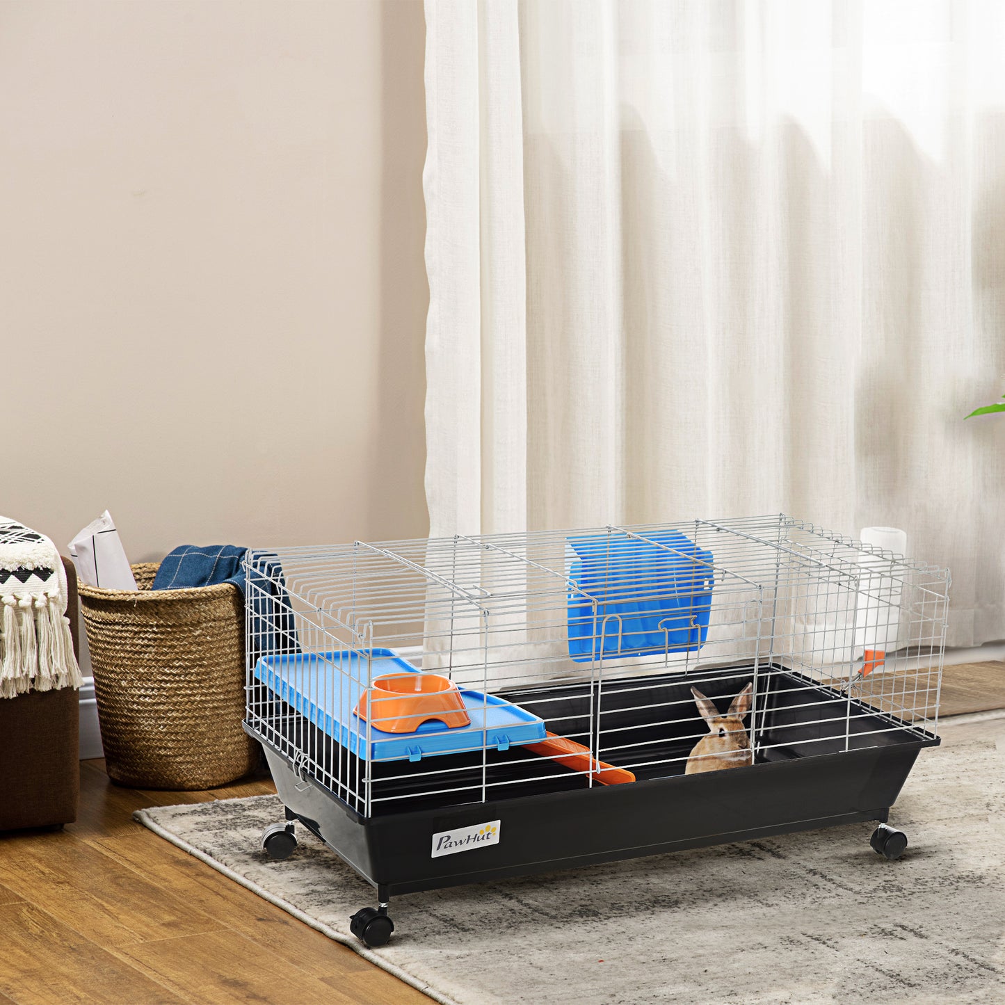Pawhut Jaula Roedores Pequeños Con Ruedas Comedero Bebedero Y Rampa 89x44x43_1