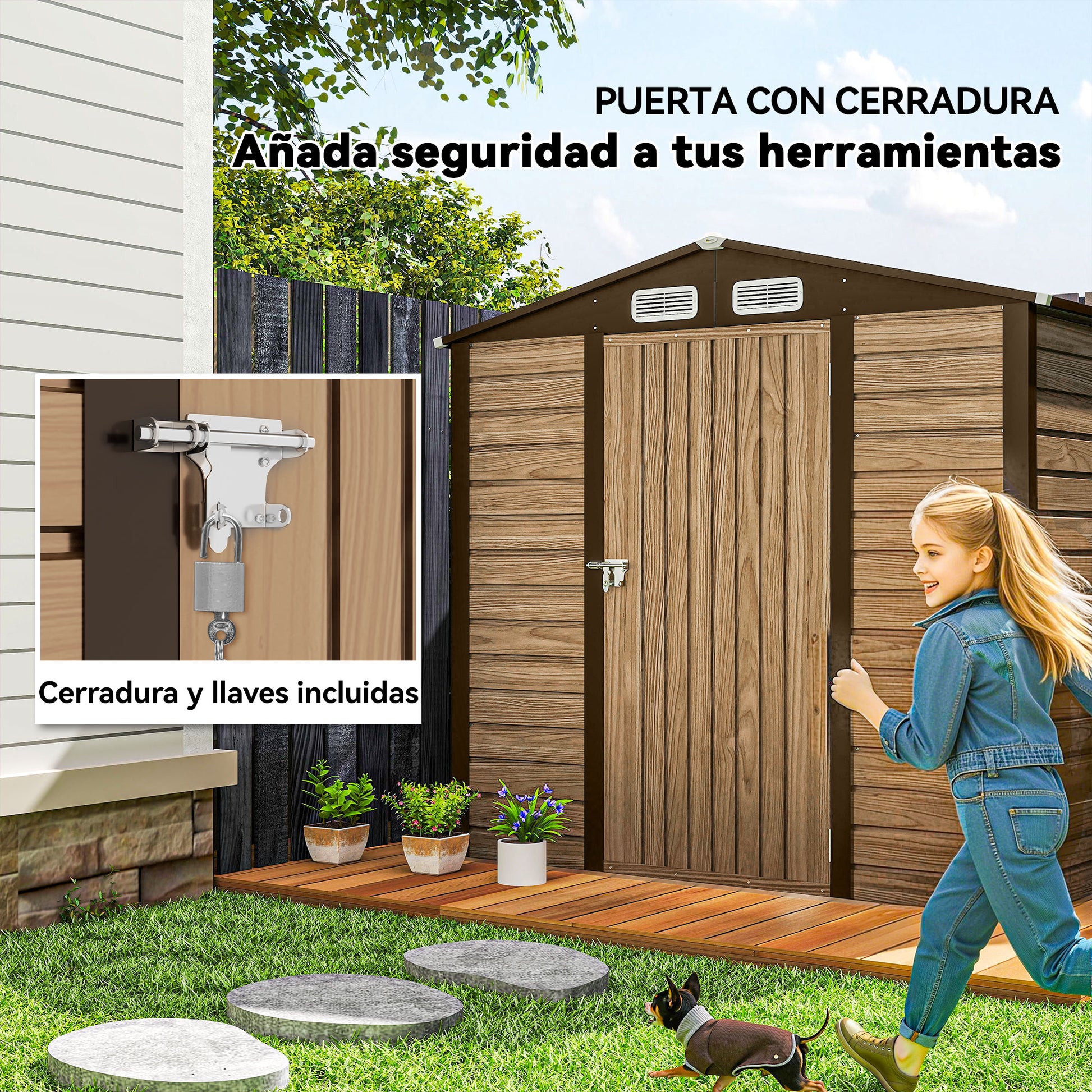 Outsunny Cobertizo De Jardín 190x131x188 Cm Con 2 Ventilaciones Y Puerta Roble_5