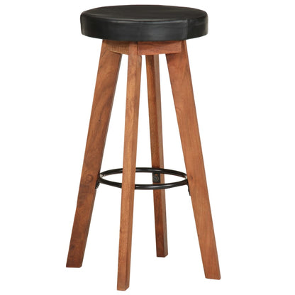 Taburetes De Cocina 2 Uds Cuero Auténtico Madera Maciza Acacia_0