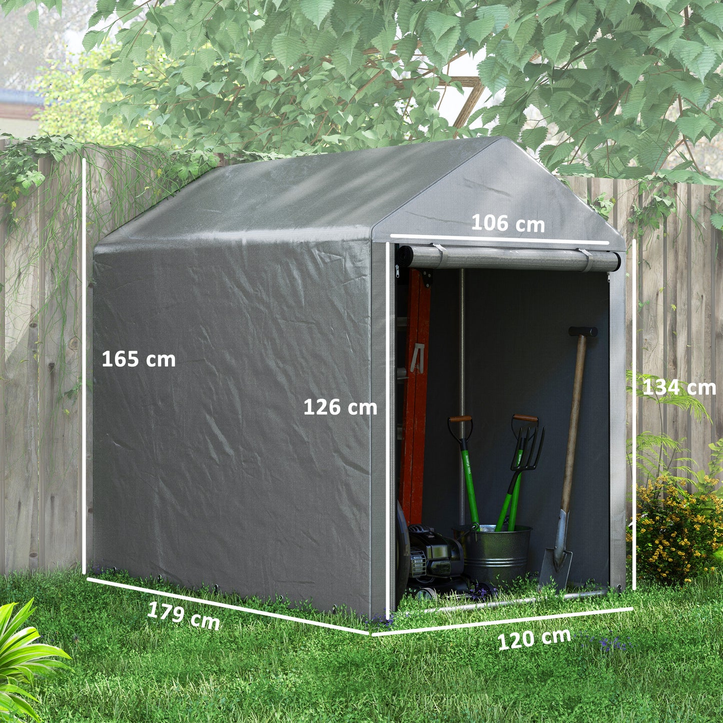 Outsunny Carpa De Jardín Para Herramientas Bicicletas Motos 1,2x1,8x1,65 M Gris_2