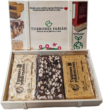 Lote De 3 Turrones Artesanos En Caja De Madera (jijona, Alicante Y Chocolate Con Almendras) 3 X 300g_0