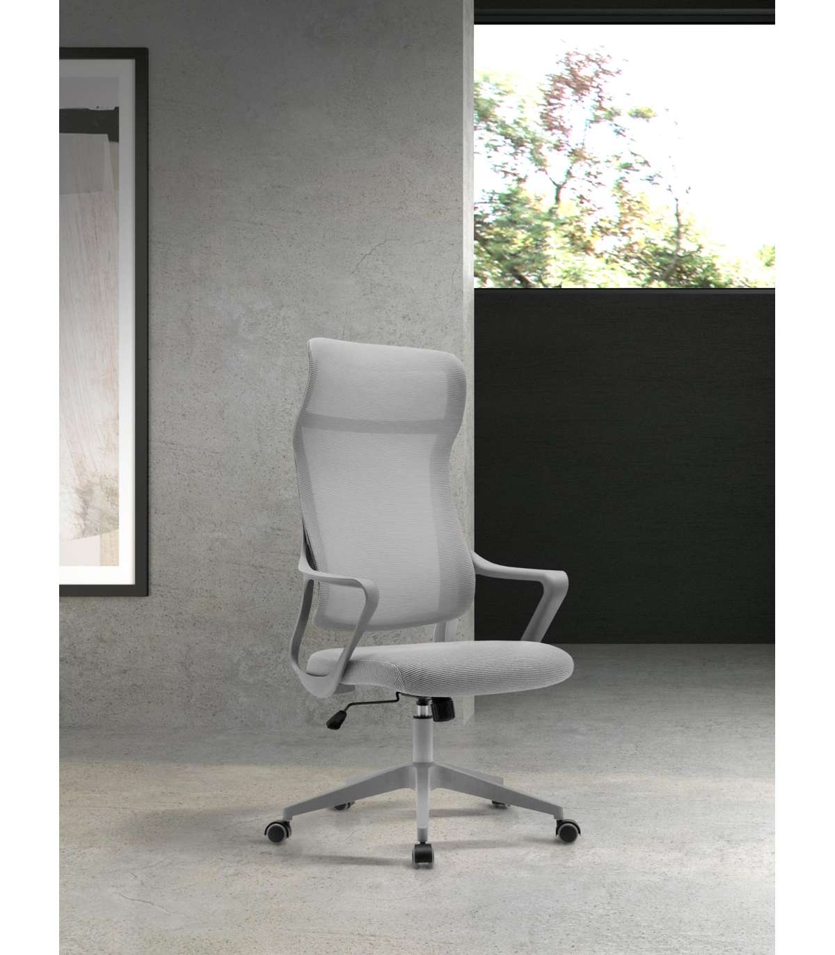 Silla Despacho Giratoria Elevable Con Reposacabezas Acabado Gris, 67m(ancho) 117/127cm(alt_5