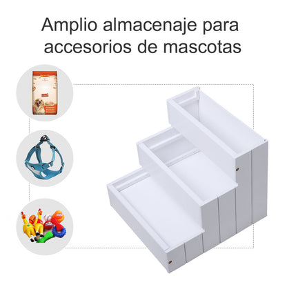 Pawhut Escalera Para Mascotas Almacenaje 3 Peldaños Alfombrado Portátil Madera_3