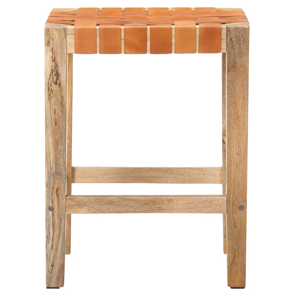 Taburetes De Bar 2 Piezas Cuero Auténtico Marrón 60 Cm_1
