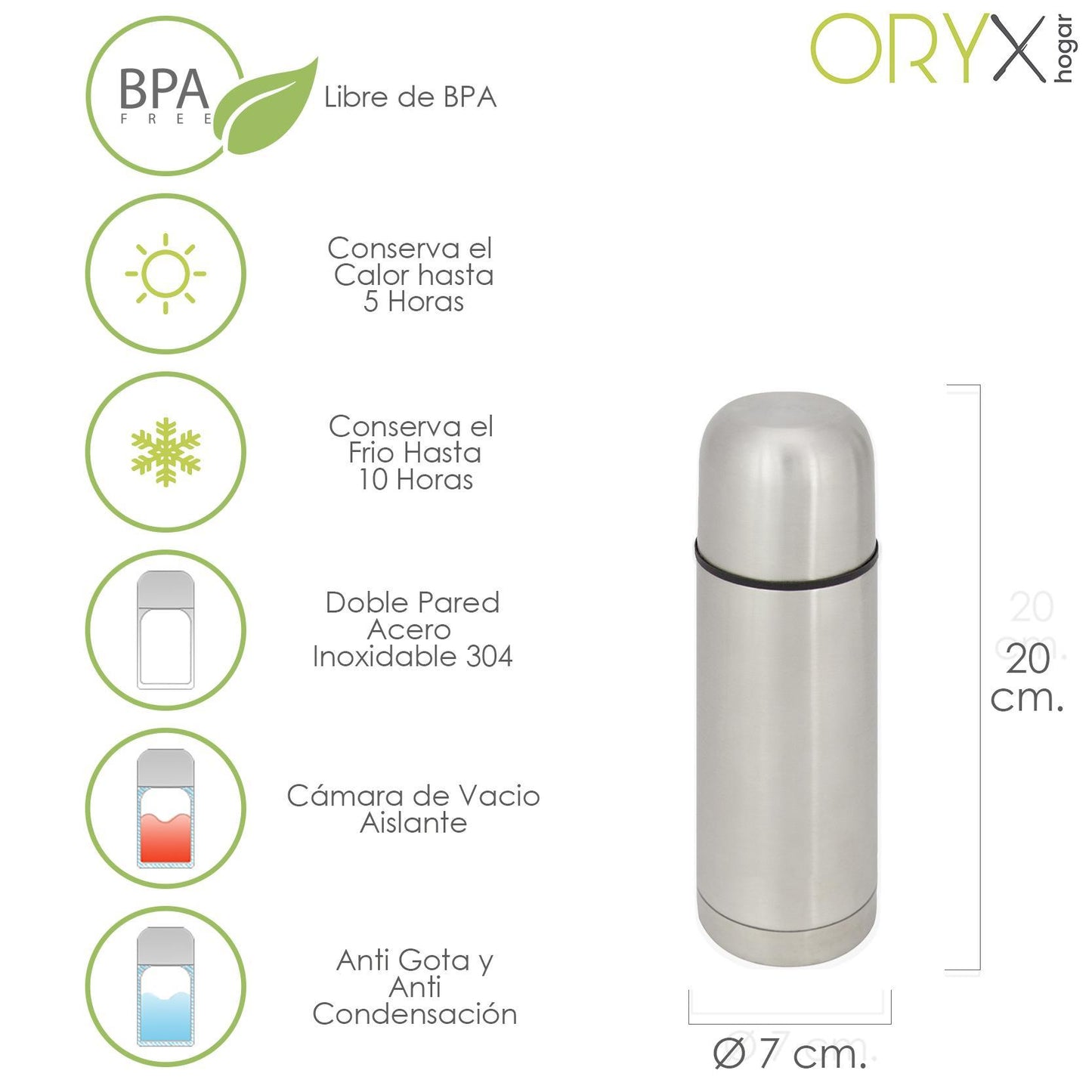 Termo Liquidos 350 Ml, Acero Inoxidable, Libre Bpa, Antigoteo