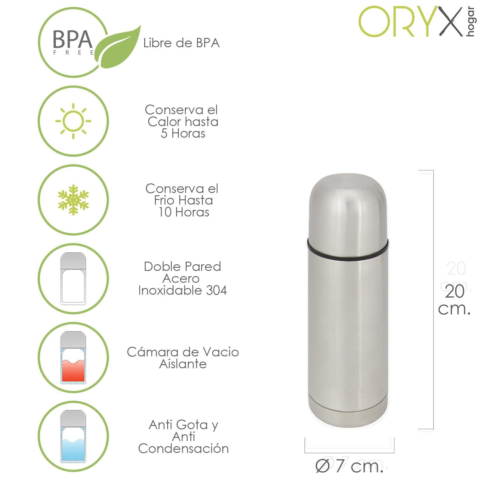 Termo Liquidos 350 Ml, Acero Inoxidable, Libre Bpa, Antigoteo