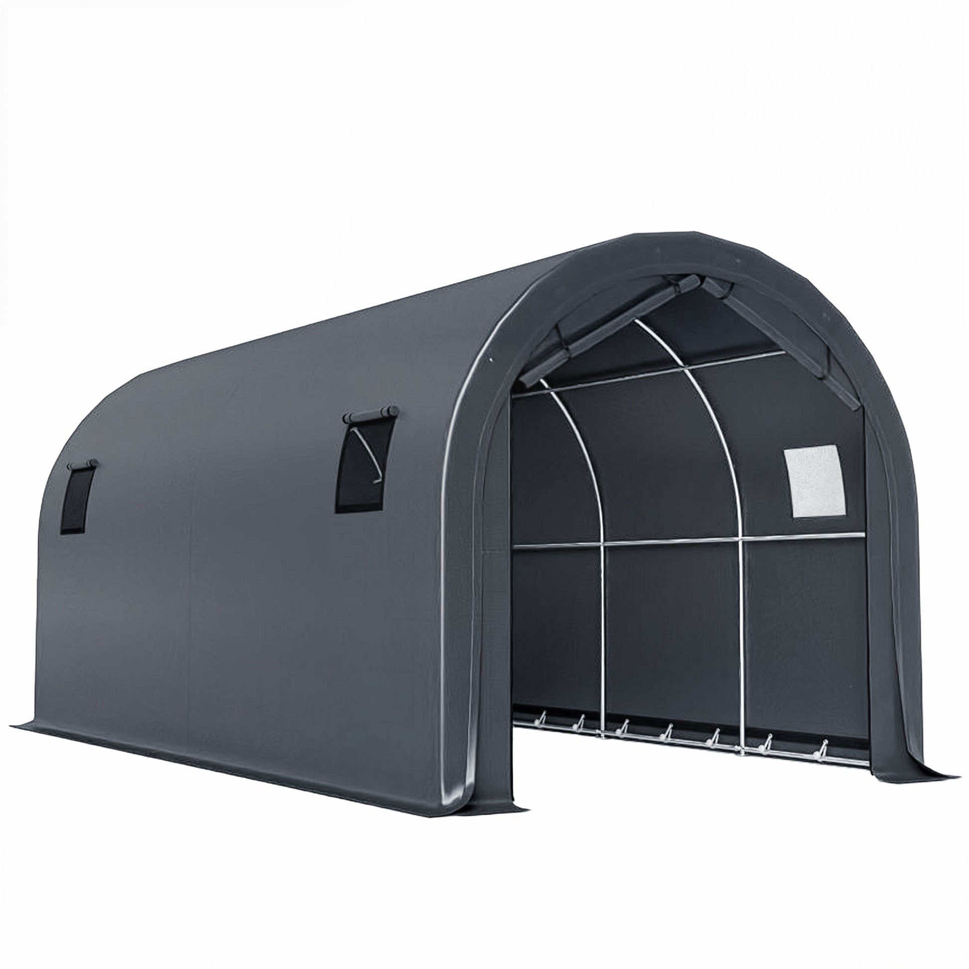 Outsunny Carpa Garaje 3x6 M Impermeable Con Puerta Enrollable Y Ventanas Gris_0