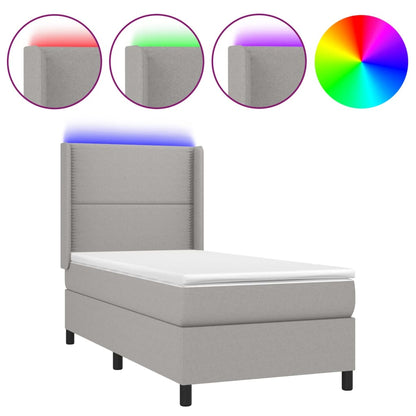 Cama Box Spring Colchón Y Luces Led Tela Gris Claro 80x200 Cm / Vetonek_0