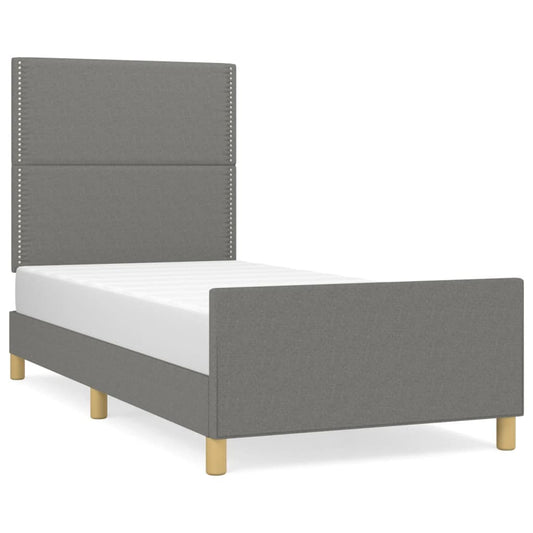Estructura De Cama Con Cabecero De Tela Gris Oscuro 90x190 Cm / Vetonek_0