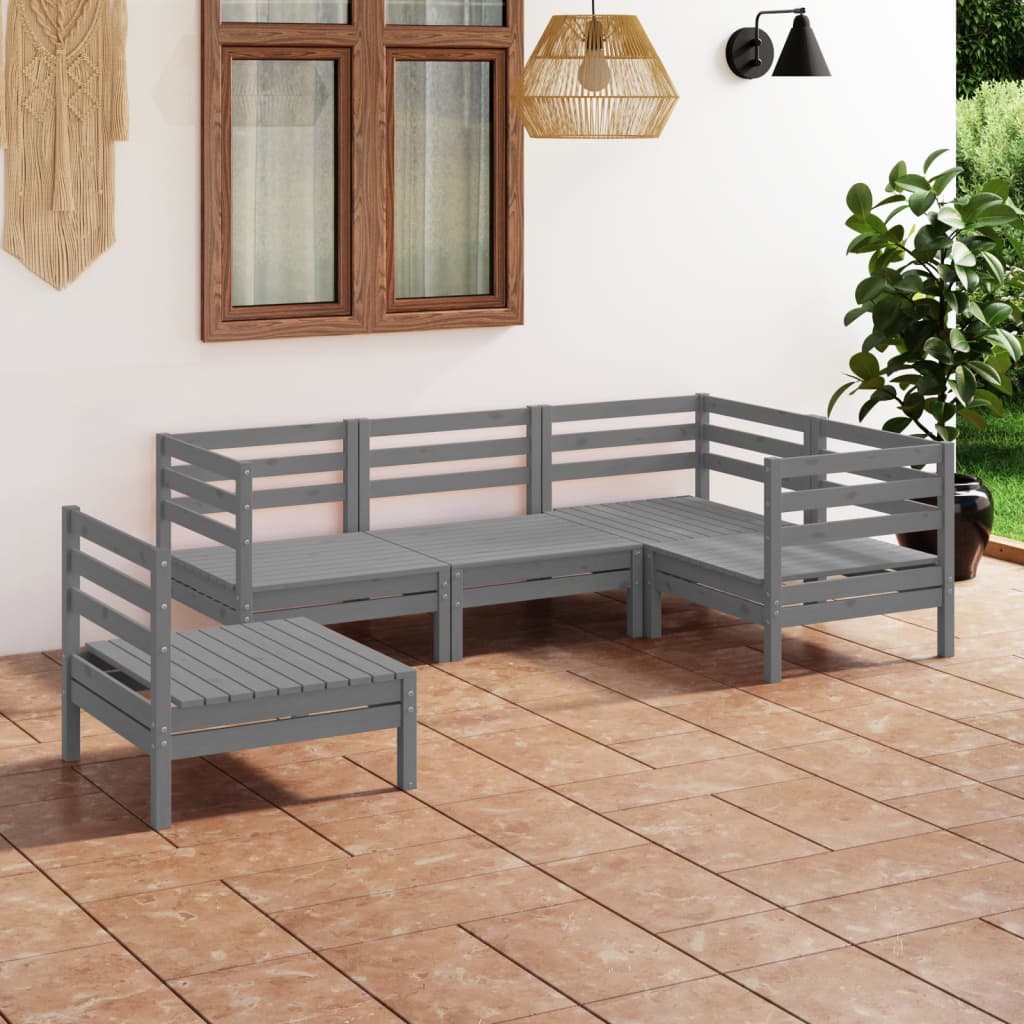 Juego De Muebles De Jardín 5 Piezas Madera Maciza De Pino Gris / Vetonek_5