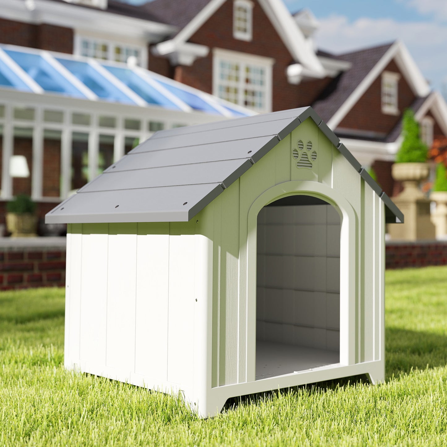 Pawhut Caseta Para Perros Grandes Exterior De Plástico Impermeable Gris_4