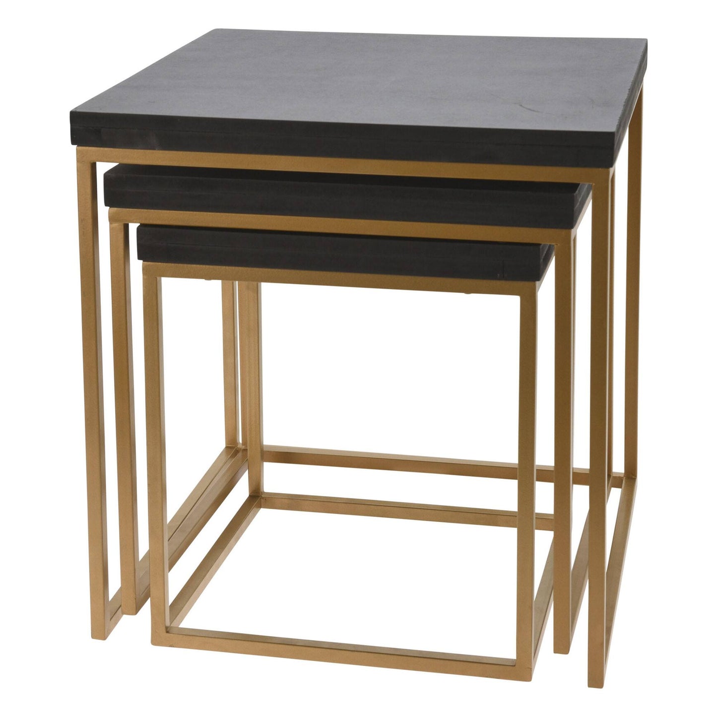 Well Home Juego De 3 Bancos En Madera Y Metal Color Negro_0