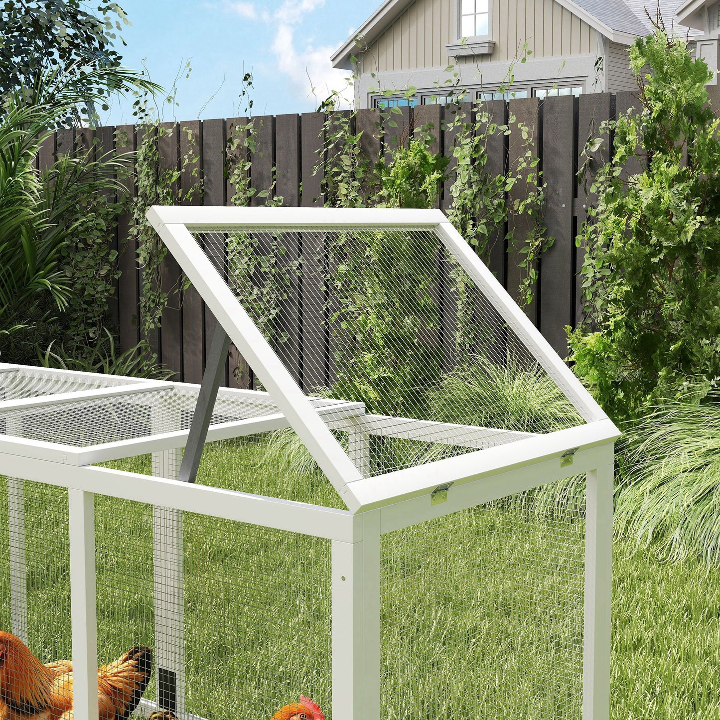 Pawhut Gallinero Para Exterior Para 3-6 Gallinas 297,5x68x118 Cm Gris Y Blanco_4