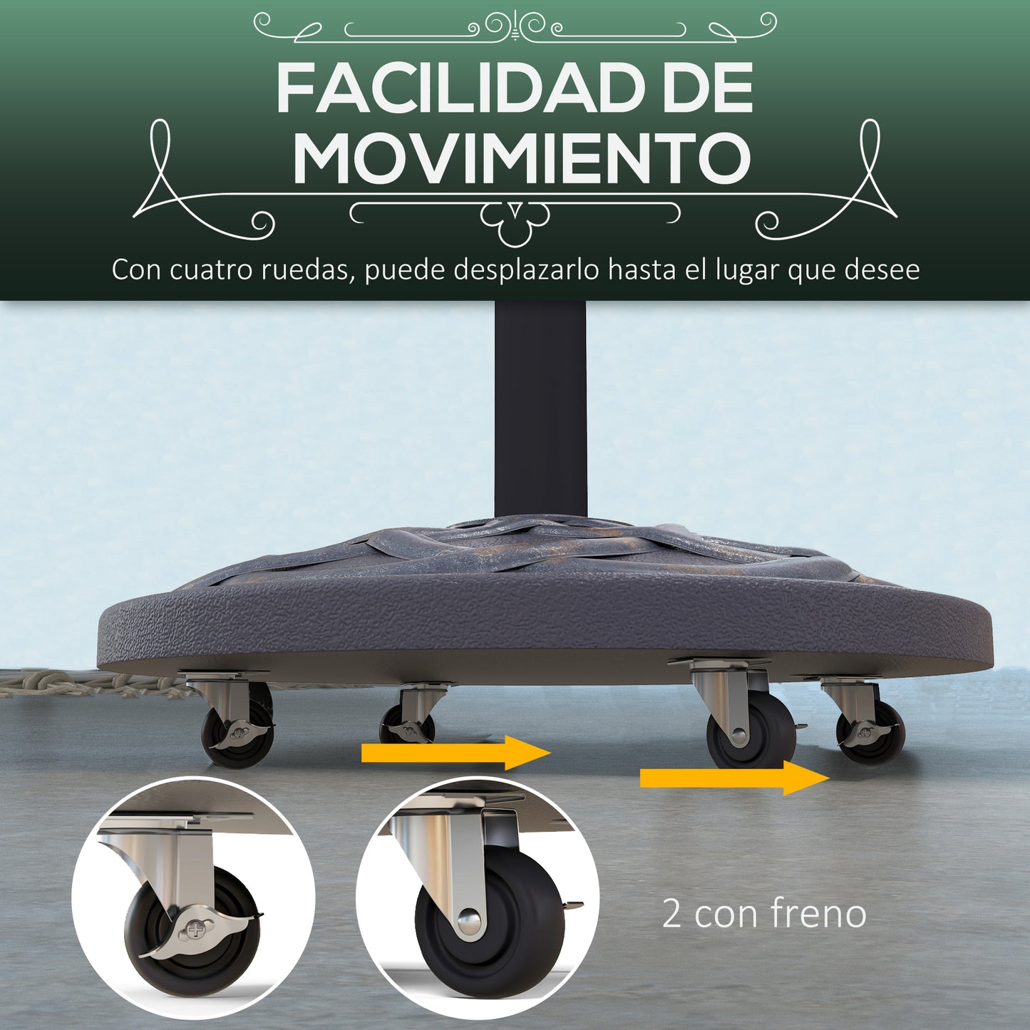 Outsunny Base De Sombrilla Peso 25 Kg Con 4 Ruedas Ø52x38 Cm Bronce_5