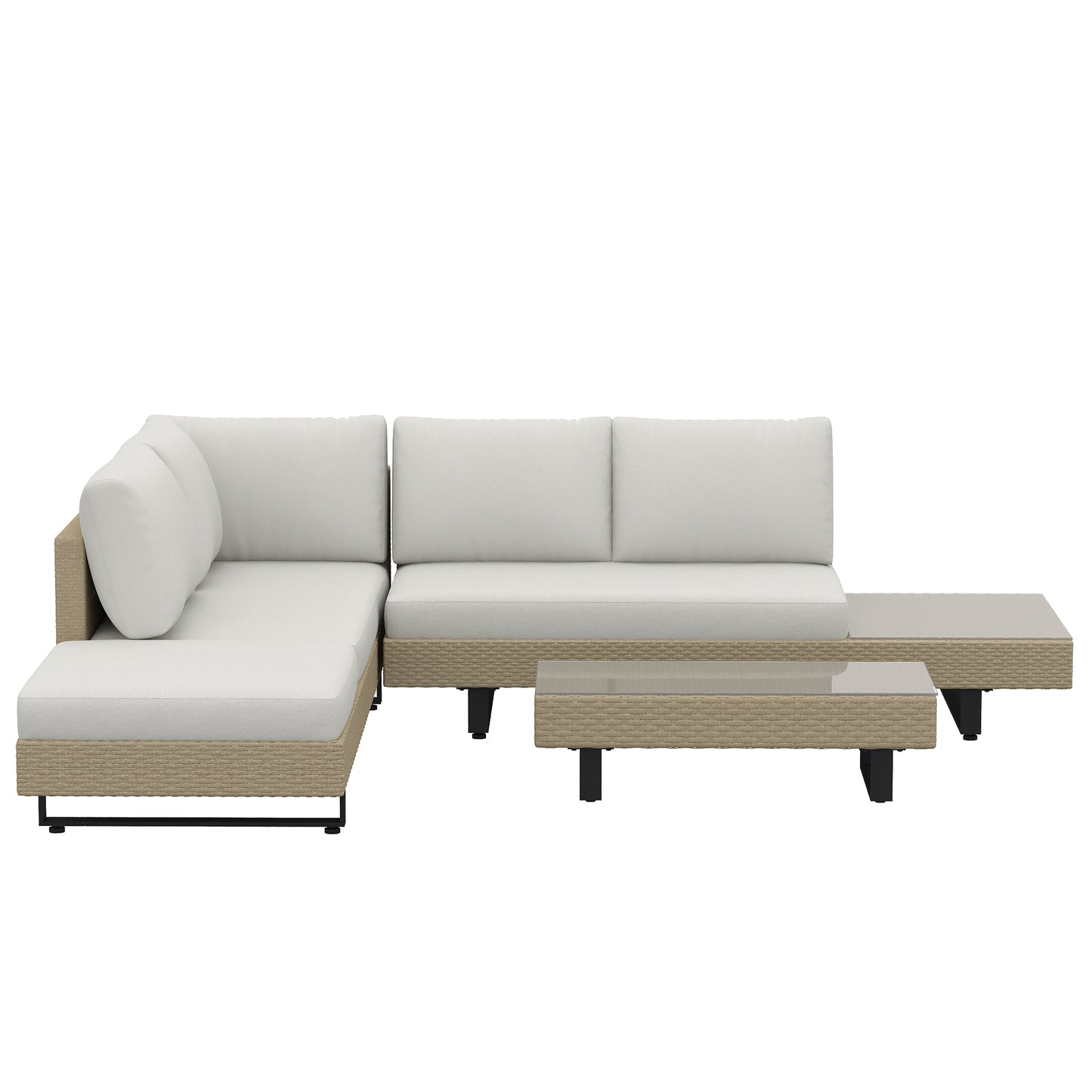 Outsunny Conjunto Muebles Jardín Exterior De Ratán De 3 Piezas Cojines Beige_3