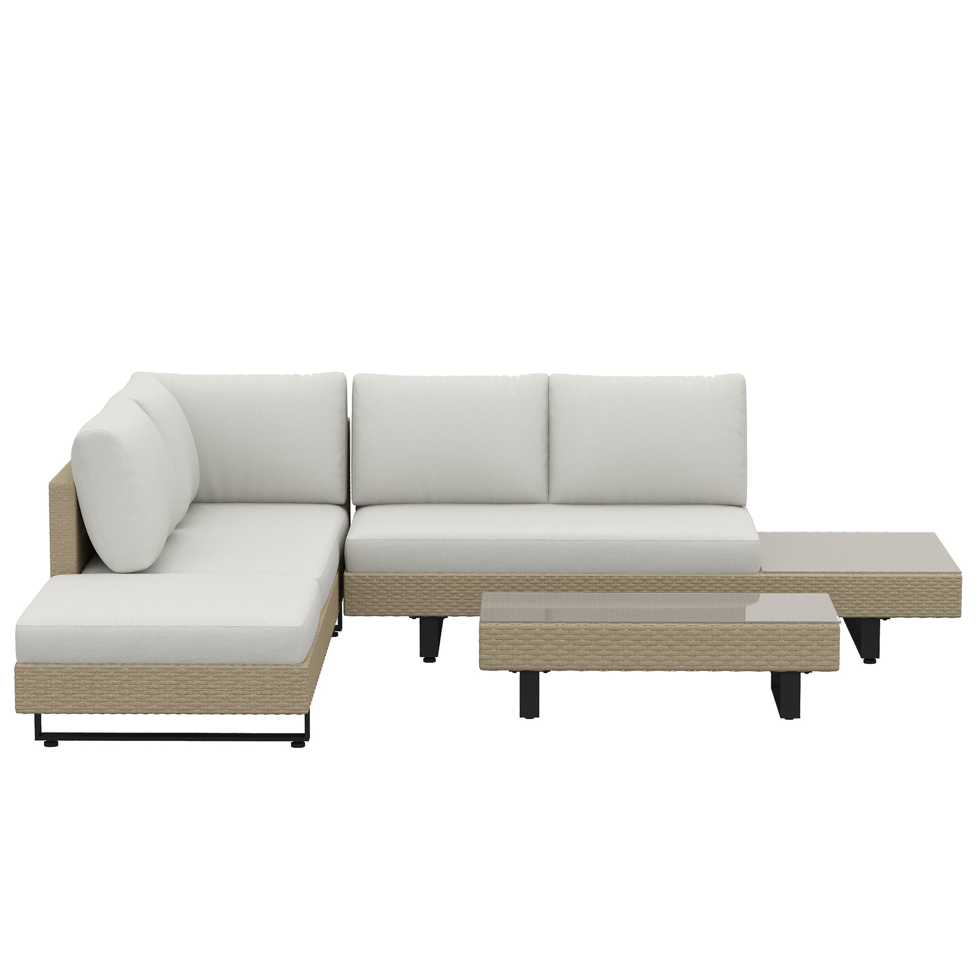 Outsunny Conjunto Muebles Jardín Exterior De Ratán De 3 Piezas Cojines Beige_3