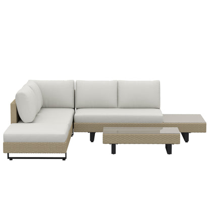 Outsunny Conjunto Muebles Jardín Exterior De Ratán De 3 Piezas Cojines Beige_3