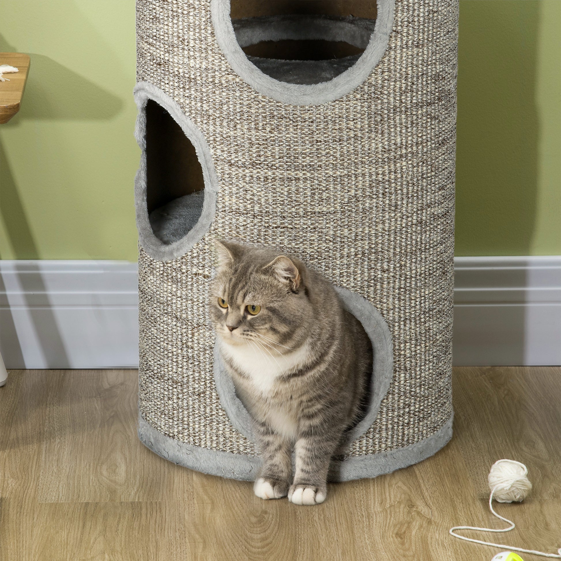 Pawhut Barril Rascador Para Gatos De 3 Niveles Ø38x70 Cm Gris Claro_3