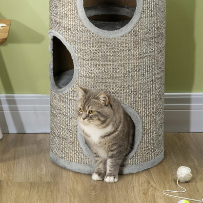 Pawhut Barril Rascador Para Gatos De 3 Niveles Ø38x70 Cm Gris Claro_3