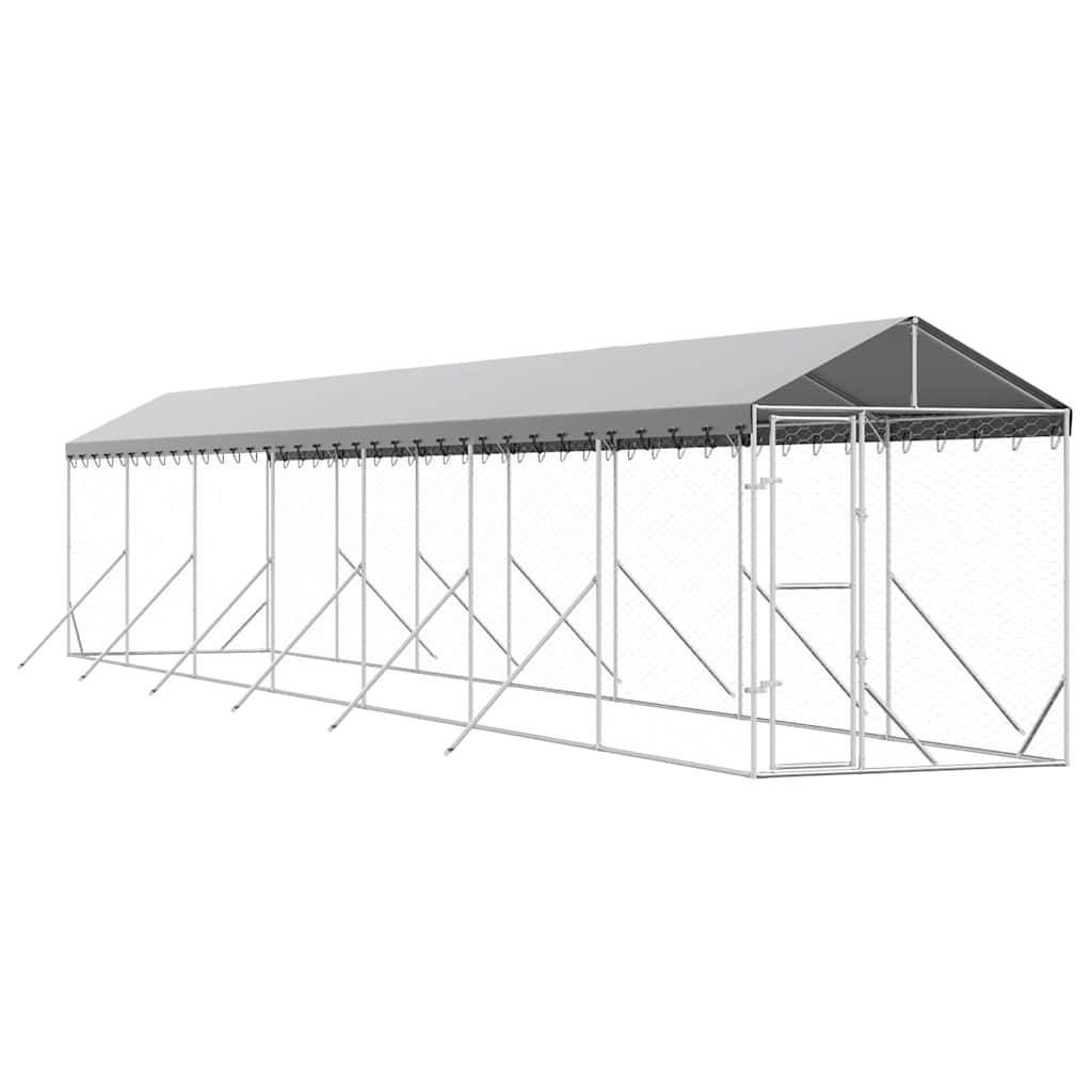 Perrera De Exterior Con Toldo Acero Galvanizado Plata 2x14x2,5m_0