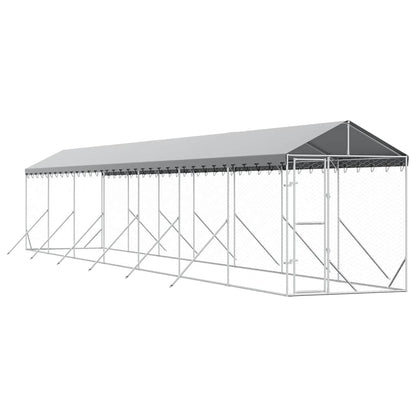 Perrera De Exterior Con Toldo Acero Galvanizado Plata 2x14x2,5m_0