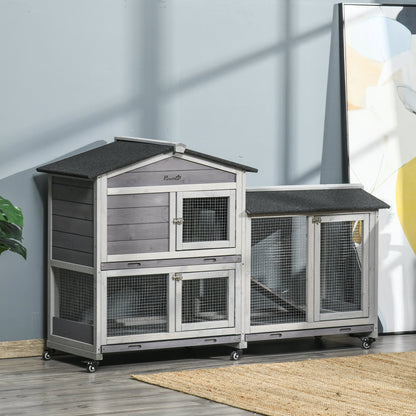 Pawhut Conejera De Madera 157,4x53x99,5 Cm Con Ruedas Techo Asfáltico Gris_1