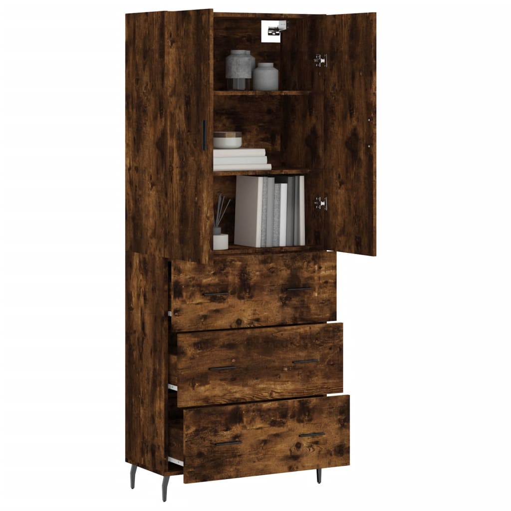 Aparador Alto Madera Contrachapada Roble Ahumado 69,5x34x180 Cm_2