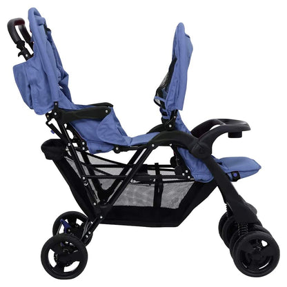 Vidaxl Carrito Para Gemelos Tandem De Acero Azul Marino_3