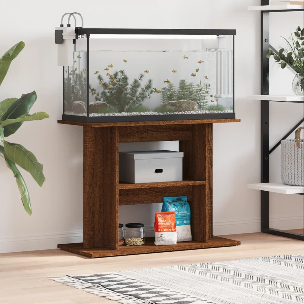 Vidaxl Soporte Para Acuario Madera Ingeniería Roble Marrón 80x35x60 Cm_1
