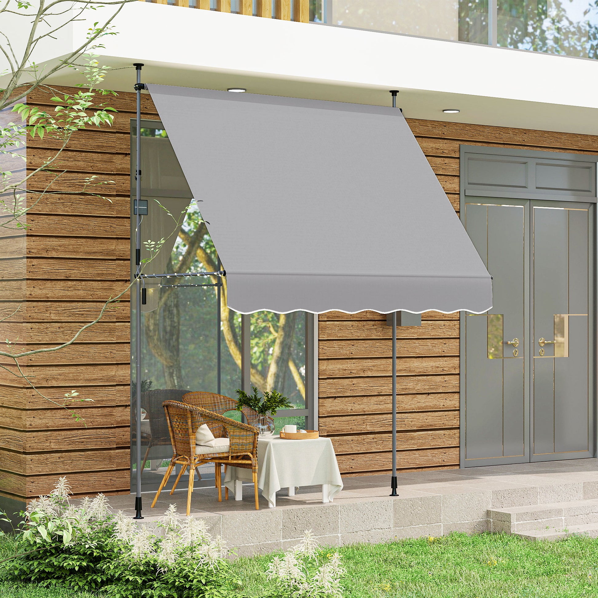 Outsunny Toldo Manual Retráctil Altura Ajustable Con Manivela 210-310 Cm Gris_1