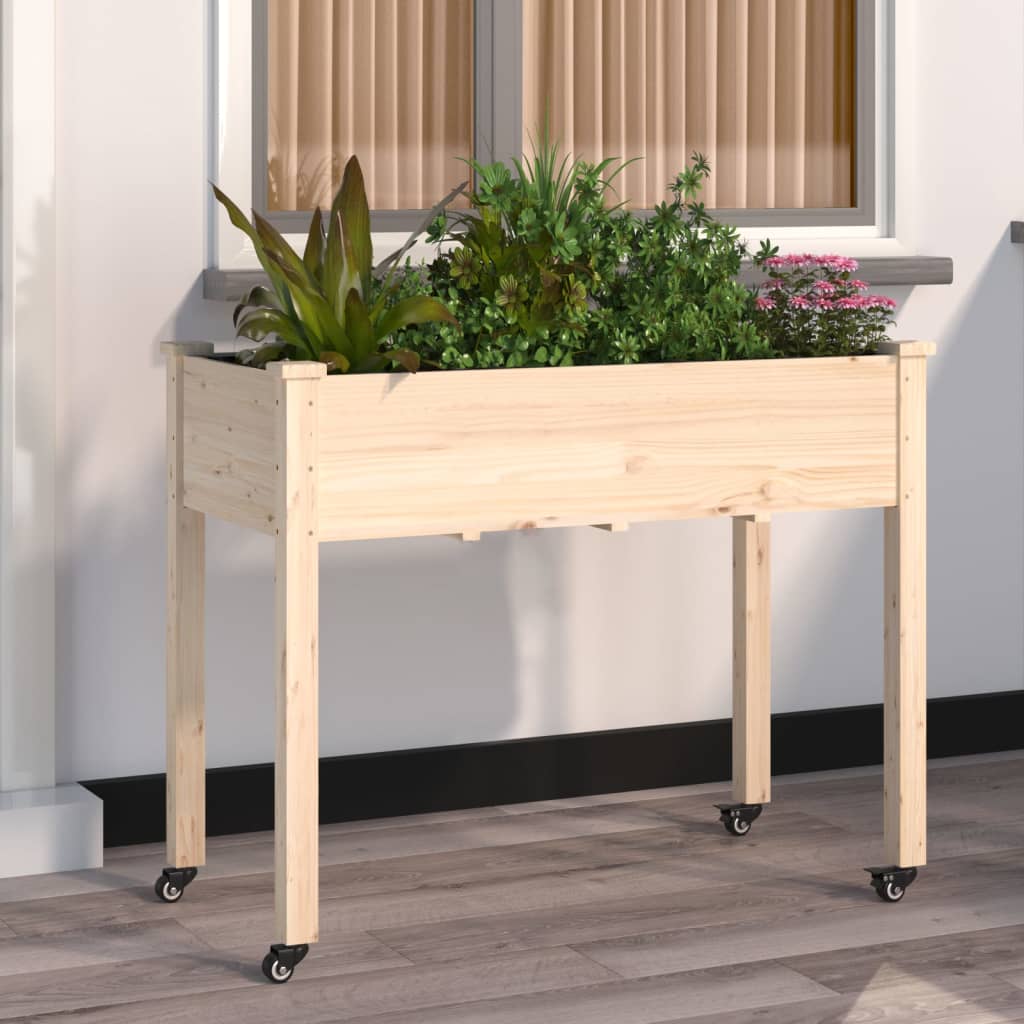 Jardinera Con Forro Y Ruedas Madera De Abeto Gris 118x59x80 Cm_1