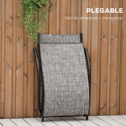 Outsunny Conjunto De 2 Tumbonas Plegables Con Reposapiés 170x62x68 Cm Gris_5