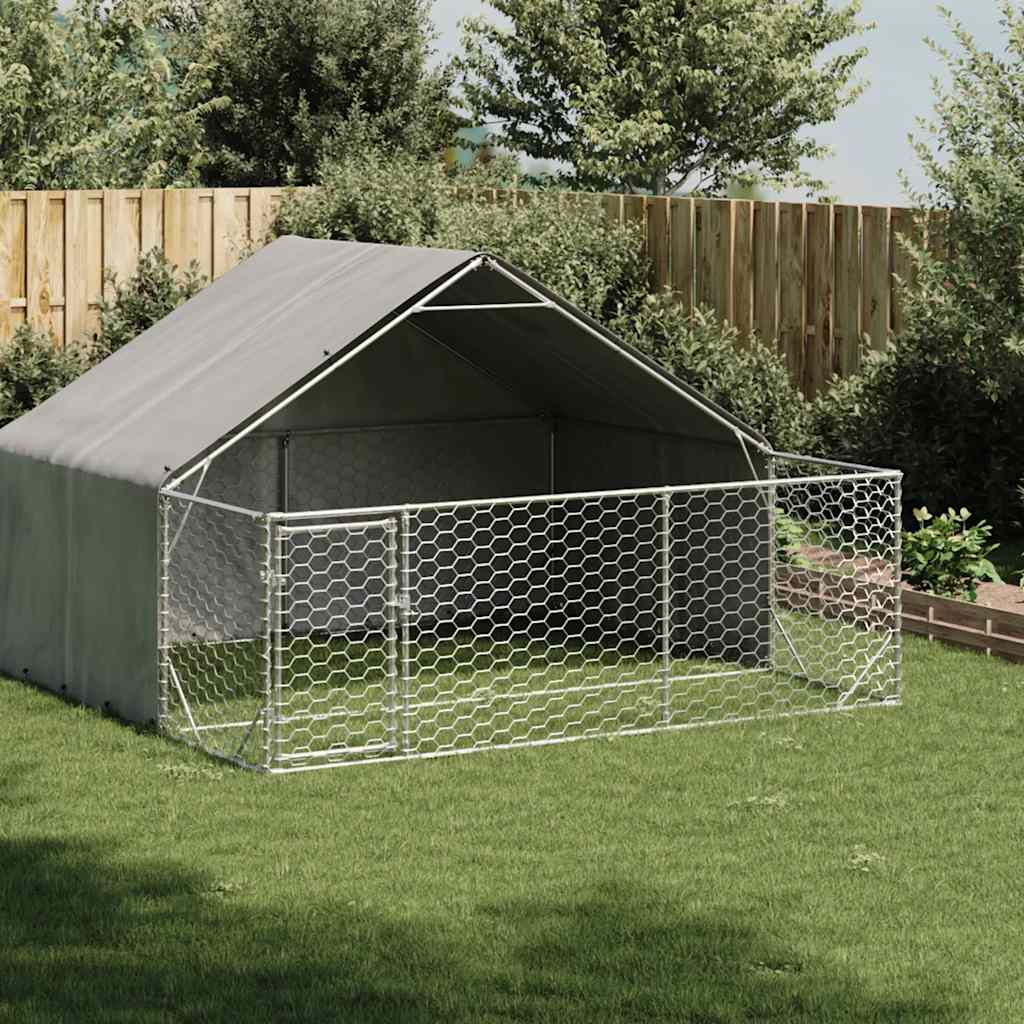 Caseta Perros Exterior Con Corral 3x3x1,9 M Acero Galvanizado_1
