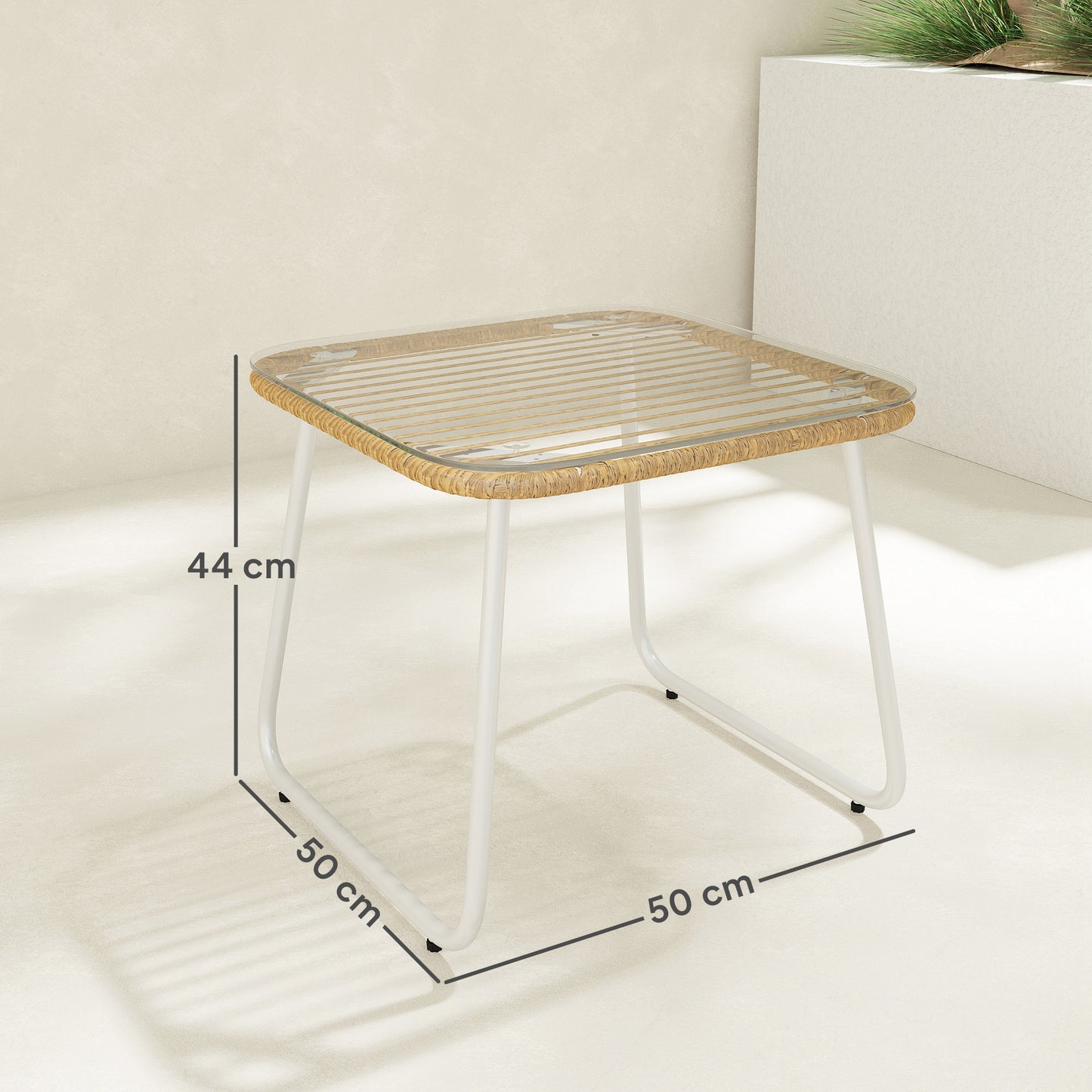 Outsunny Mesa De Jardín De Ratán Sintético Con Encimera De Vidrio Templado_2