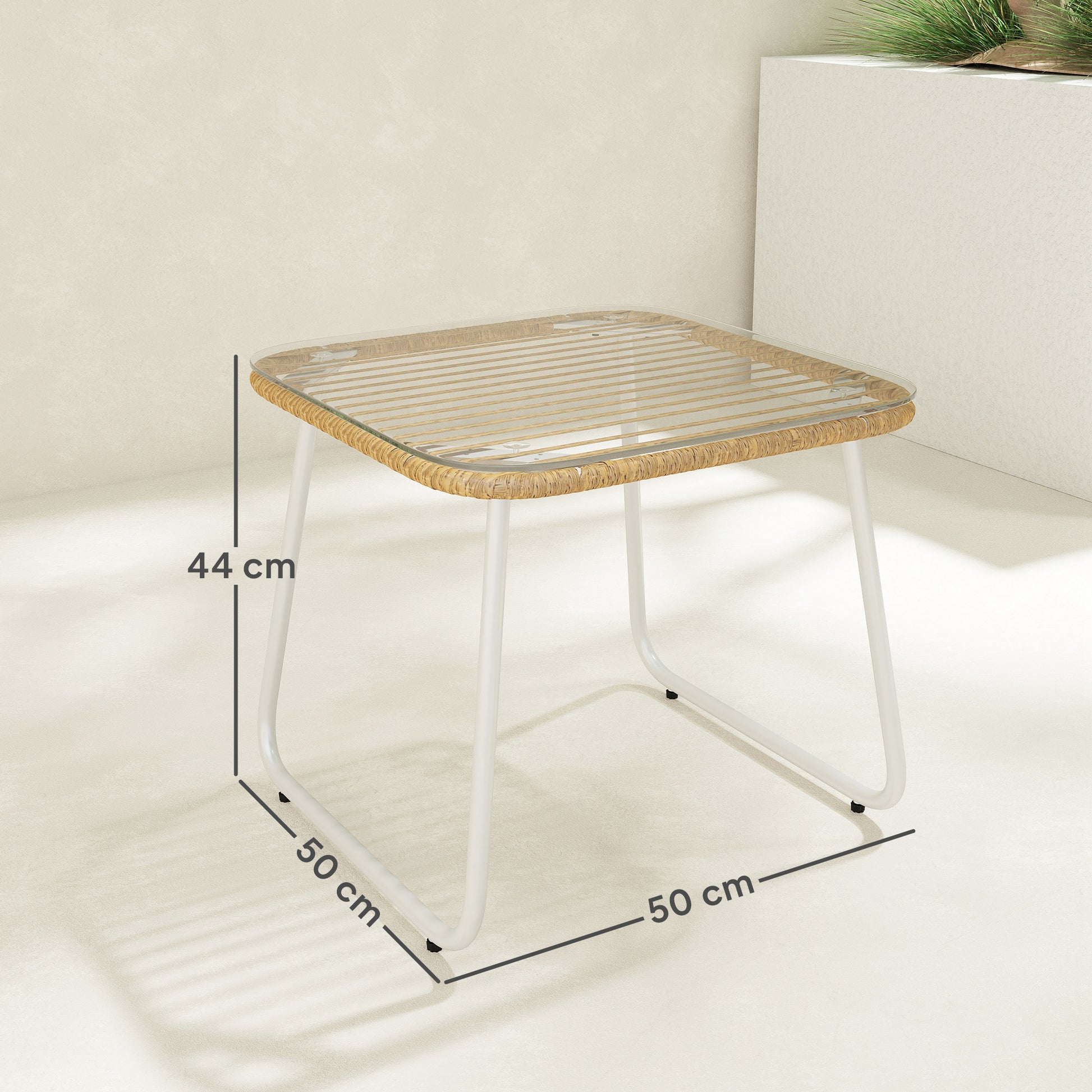 Outsunny Mesa De Jardín De Ratán Sintético Con Encimera De Vidrio Templado_2