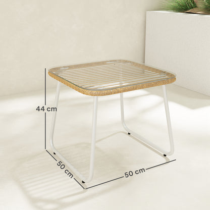 Outsunny Mesa De Jardín De Ratán Sintético Con Encimera De Vidrio Templado_2