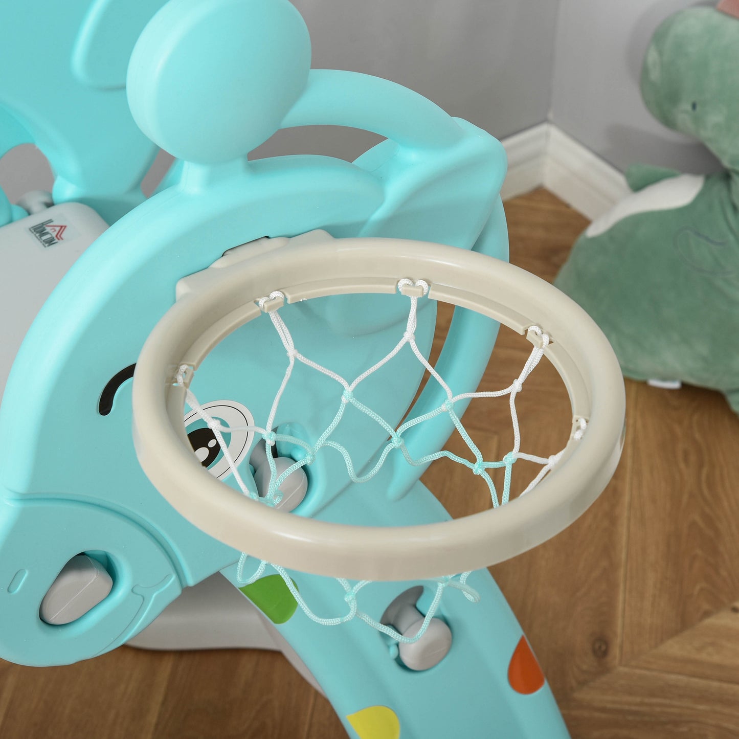 Homcom Tobogán Para Niños +18 Meses Plegable Con Canasta De Baloncesto Modelo_4
