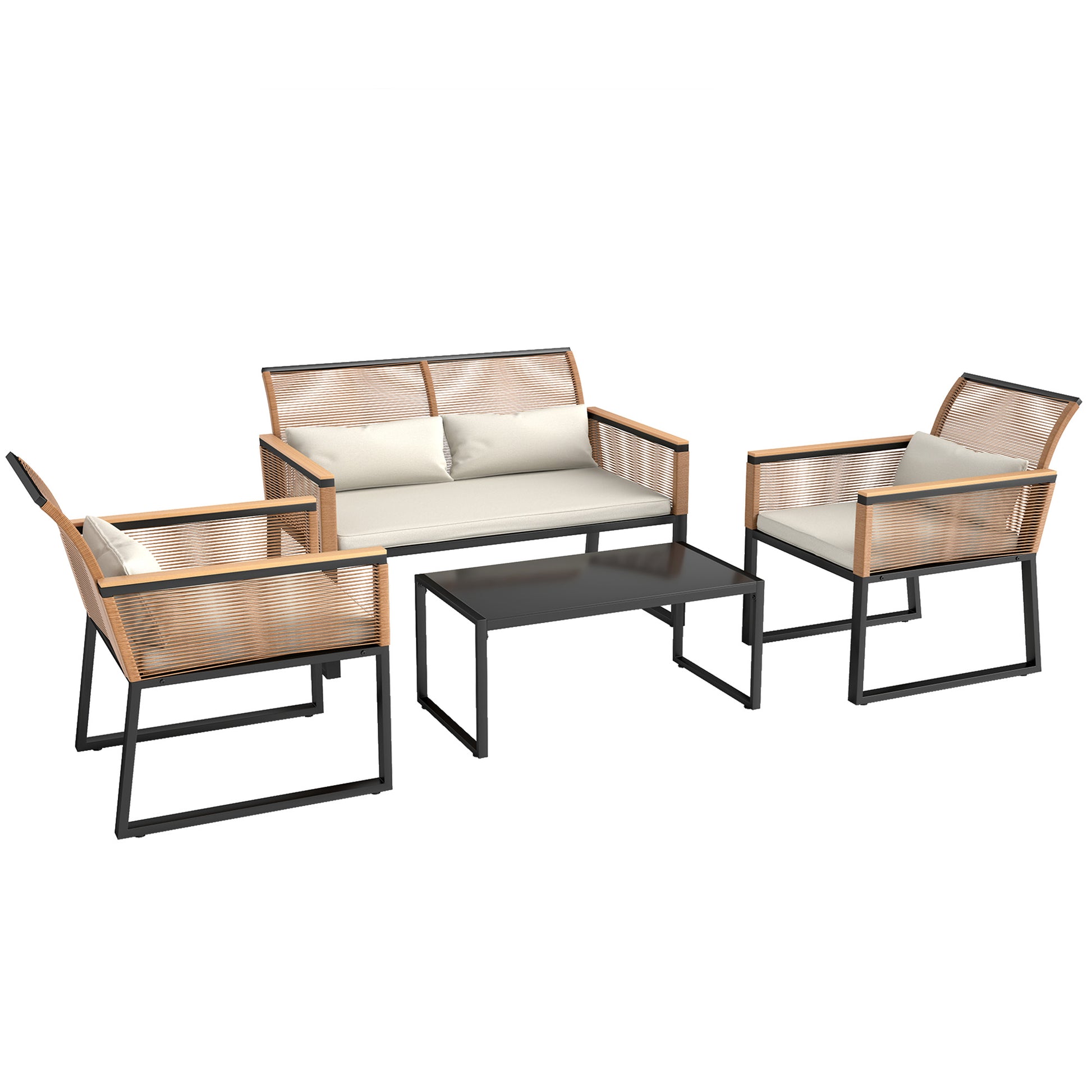 Outsunny Conjunto De Jardín Exterior De 4 Piezas De Ratán Natural Y Crema_0